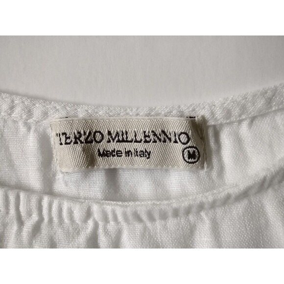 Terzo Millennio 100% Linen Tunic Button Back Top High/Low Italy White M Luxury - Picture 4 of 7